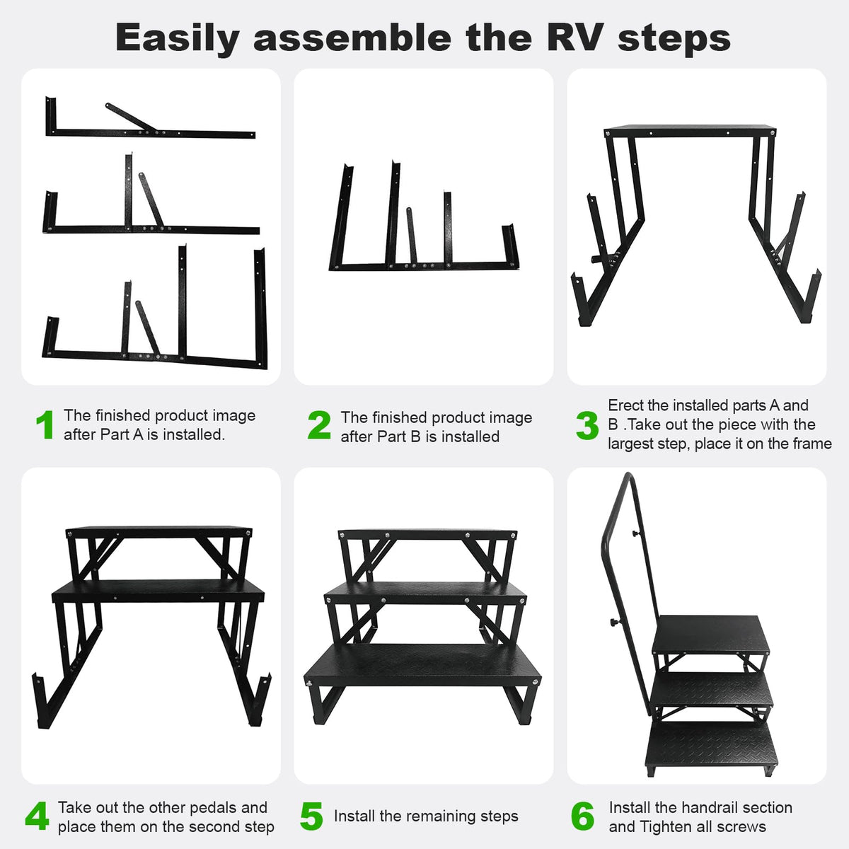 RV Steps with Handrail, 3 Step Heavy Duty Outdoor RV Stairs with Non-Slip Tread, Portable Travel Trailer Steps for Camper, Mobile Home, Hot Tub, 5th Wheel, Anti-Slip Platform