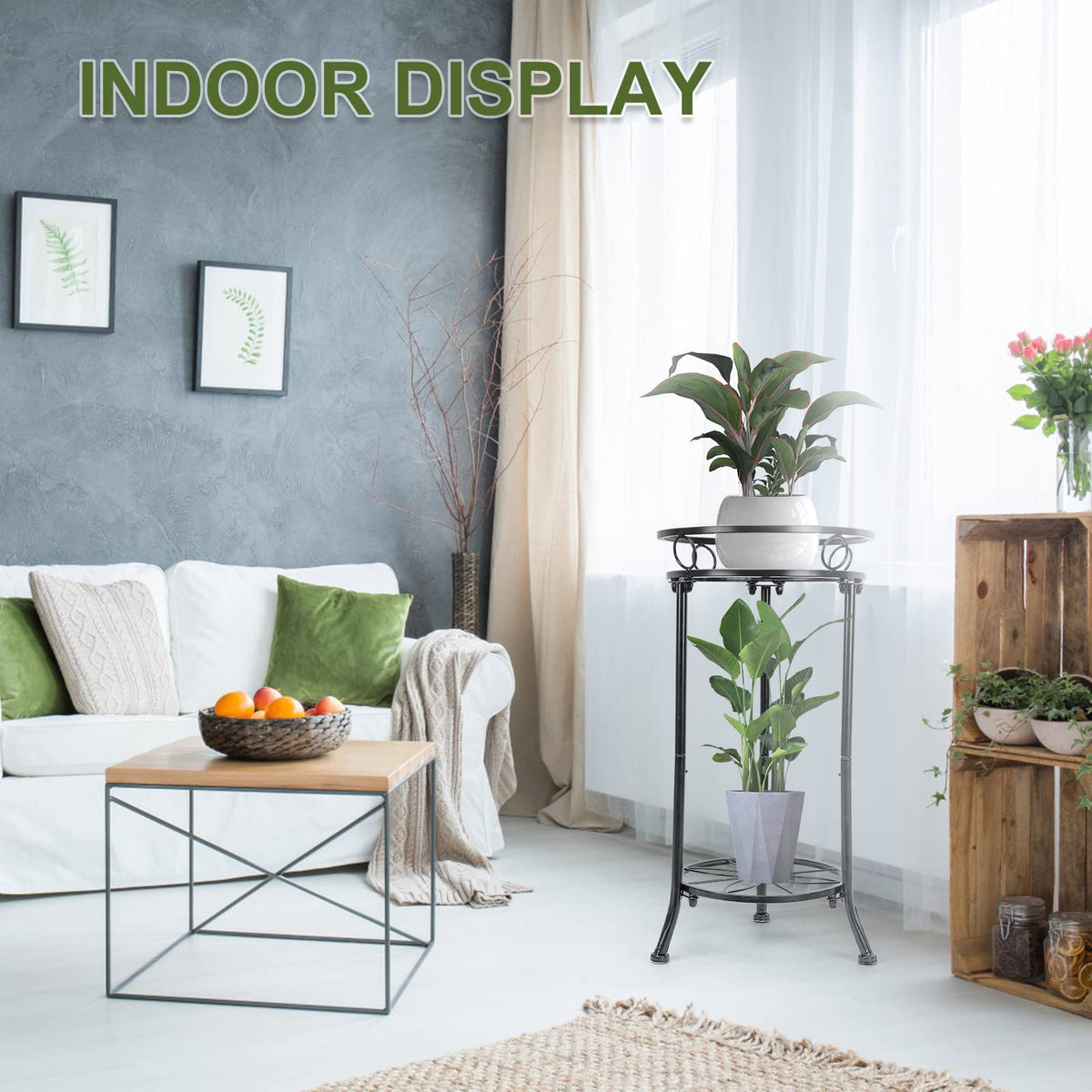 YHIJURS Plant Stand Indoor 2-Tier,20.3 Outdoor Tall Metal Plant Stands Black,Single Corner Heavy Duty Potted Holder Rack Rustproof,Flower Pot Stand for Planter Garden Balcony Patio Office Home