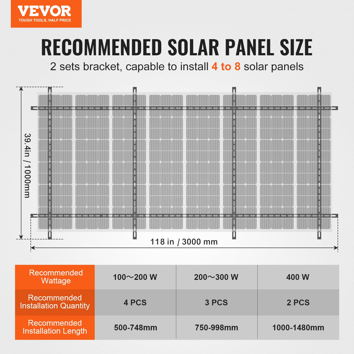VEVOR 2-Set Solar Panel Mounting Brackets, 30°-60° Adjustable Multi-Piece Brackets for 4-8pcs Panels, Carbon Steel Ground Mount Stand for Farms, RVs, Boats, Off-Grid