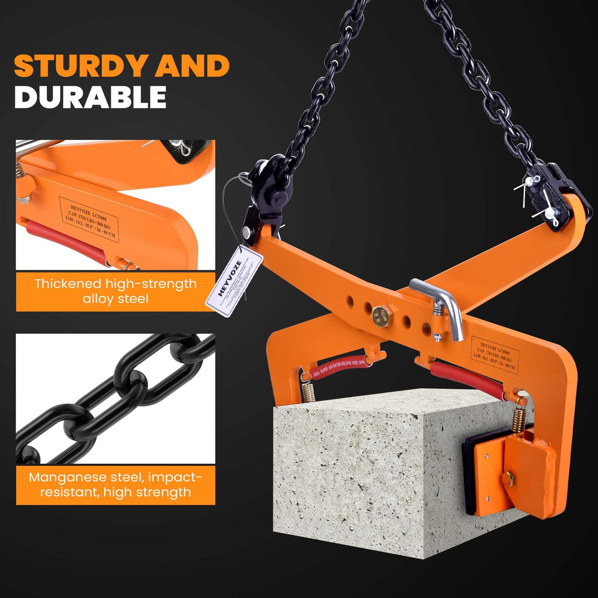 HEYVOZE 1763 lbs Heavy-Duty Stone Lifting Clamp, 14.2–35.5 in Opening Range, Granite Slab Lifting Clamp for Vertical Hoisting of Stone Slabs and Blocks