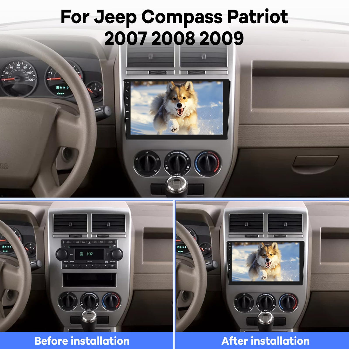 [2G+64G] Car Radio for Jeep Compass Patriot 2007 2008 2009, Android Touch Screen Patriot Stereo, Wireless Carplay/Android Auto/Bluetooth/WiFi