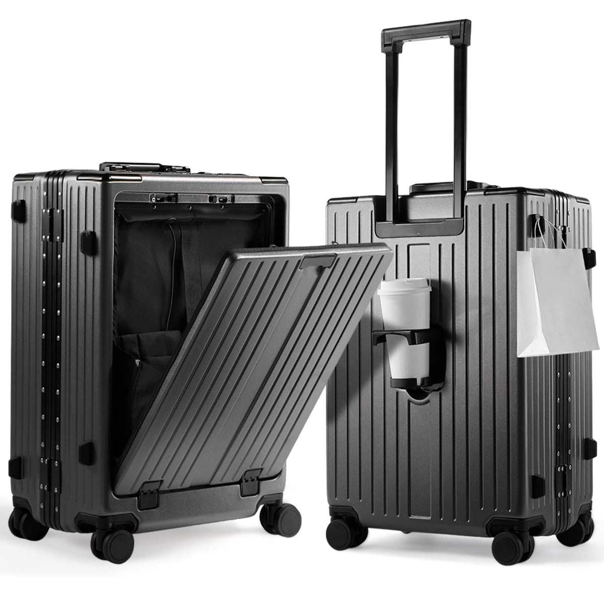 UrbanExplorer 20 Inch Carry On Luggage TSA Approved, Aluminum Frame Zipperless Luggage Carry On with Compartment for Short Trips, ABS+PC Hard Shell Suitcases with Spinner Wheels, Gray