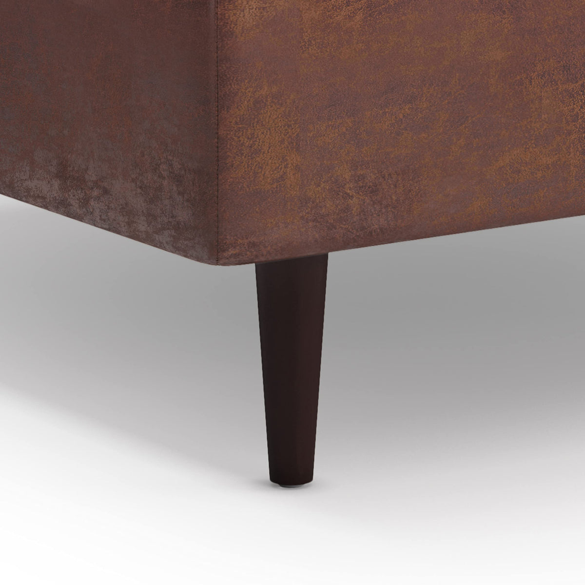 SIMPLIHOME Shay Coffee Table Storage Ottoman - 38 inch Wide Upholstered Vegan Leather Large Square Ottoman in Distressed Saddle Brown, Mid-Century Modern Tufted Ottoman for Living Room with Lift Top