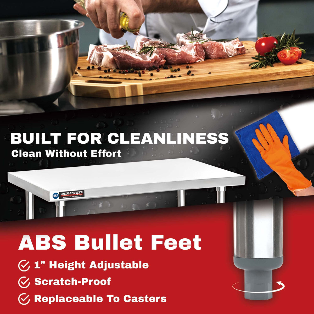 DuraSteel 24x72 Stainless Steel Work Table - NSF Commercial Prep Metal Table w/Adjustable Under Shelf - Kitchen Outdoor Pizza Oven Stand, Garage Workbench, Laundry Utility Worktable - 350 lb Capacity