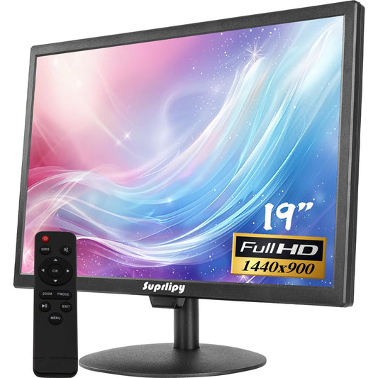 Suprlipy 19 inch FHD Small IPS Monitor LCD Display Screen 1440x900 60Hz 16:10 with HDMI BNC VGA AV USB Input Built-in Lounspeakers for CCTV Security Camera DVR PC RasPi