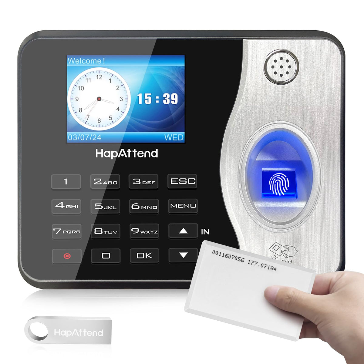 HapAttend Time Clocks Bundle with 15 RFID Cards, 0 Monthly Fees Standalone Biometric Time Attendance Punch Machine with Fingerprint, RFID and PIN - H3