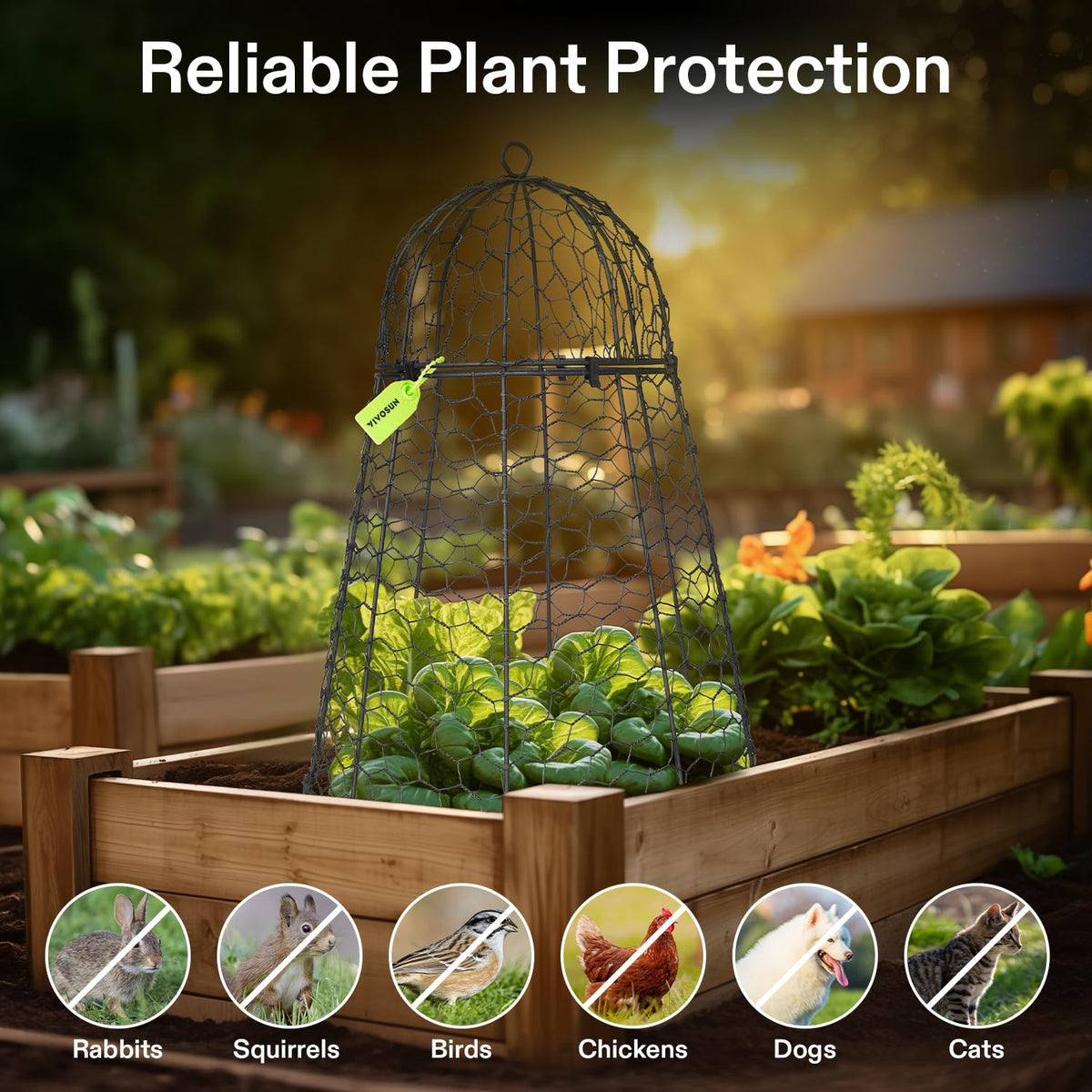 VIVOSUN Garden Cloches for Plants, Rustproof Chicken Wire Cloches with Flip-Top Design & Integrated Folding Stakes, Plants Protectors, Keep Small Animals Out, 6-Pack