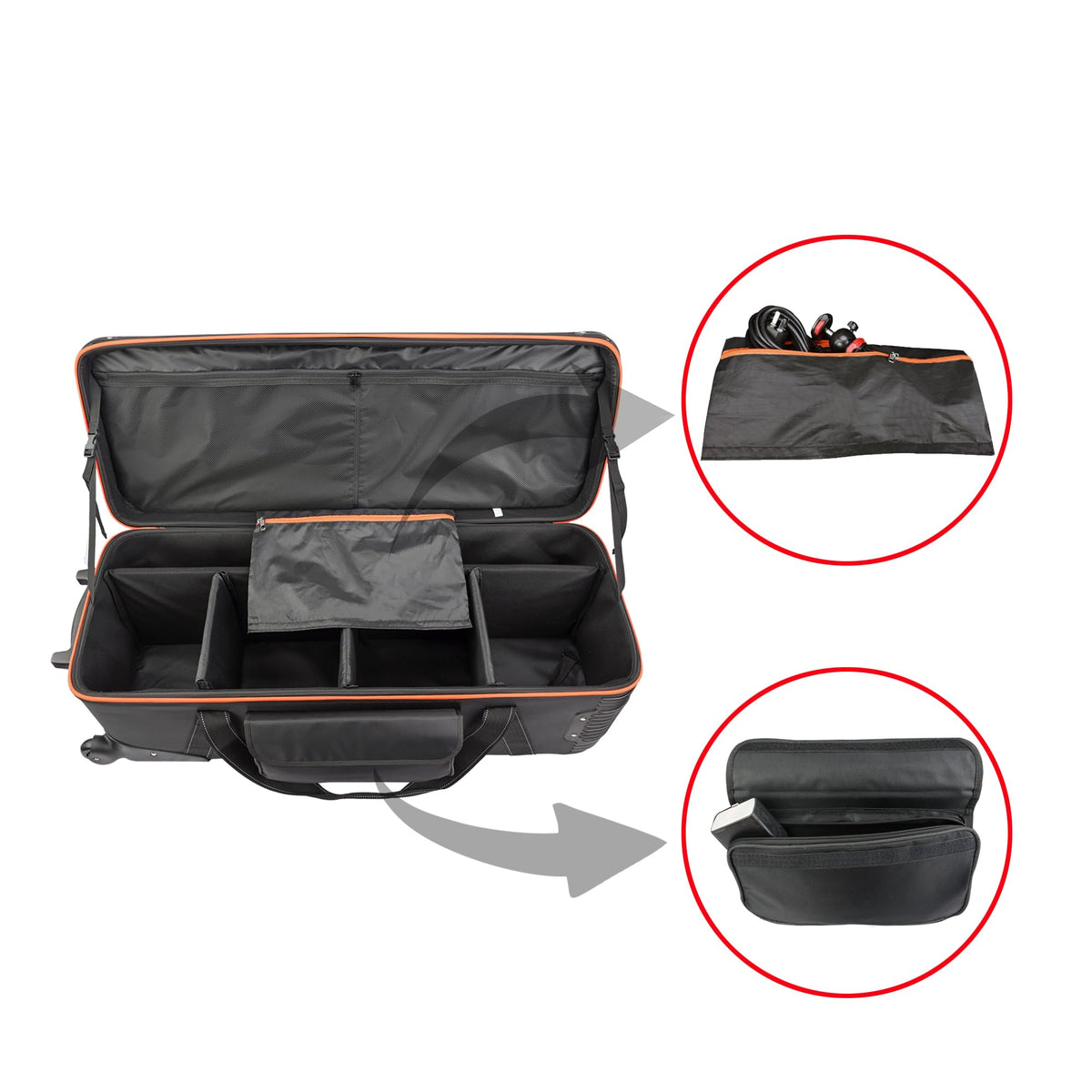 MagicLine Photo Studio Trolley Case with Side Pocket 39.4"x14.6"x13"/100x37x33 cm, Rolling Camera Case Bag, Carrying Bag with Wheels for Light Stands,Tripods,Flashes,Telescopes