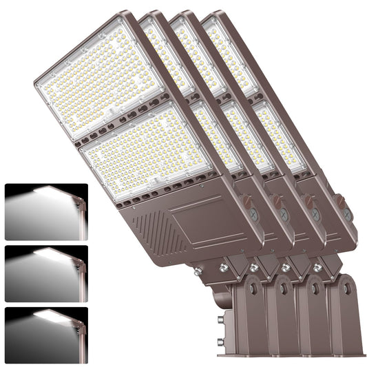 ADUB 4PCS LED Parking Lot Lights 320W 250W 200W, LED Shoebox Light 5000K Adjustable Slip Fit, UL Listed Outdoor Street Lamp with Photocell, IP65 Waterproof Commercial Area Flood Lighting AC100-277V