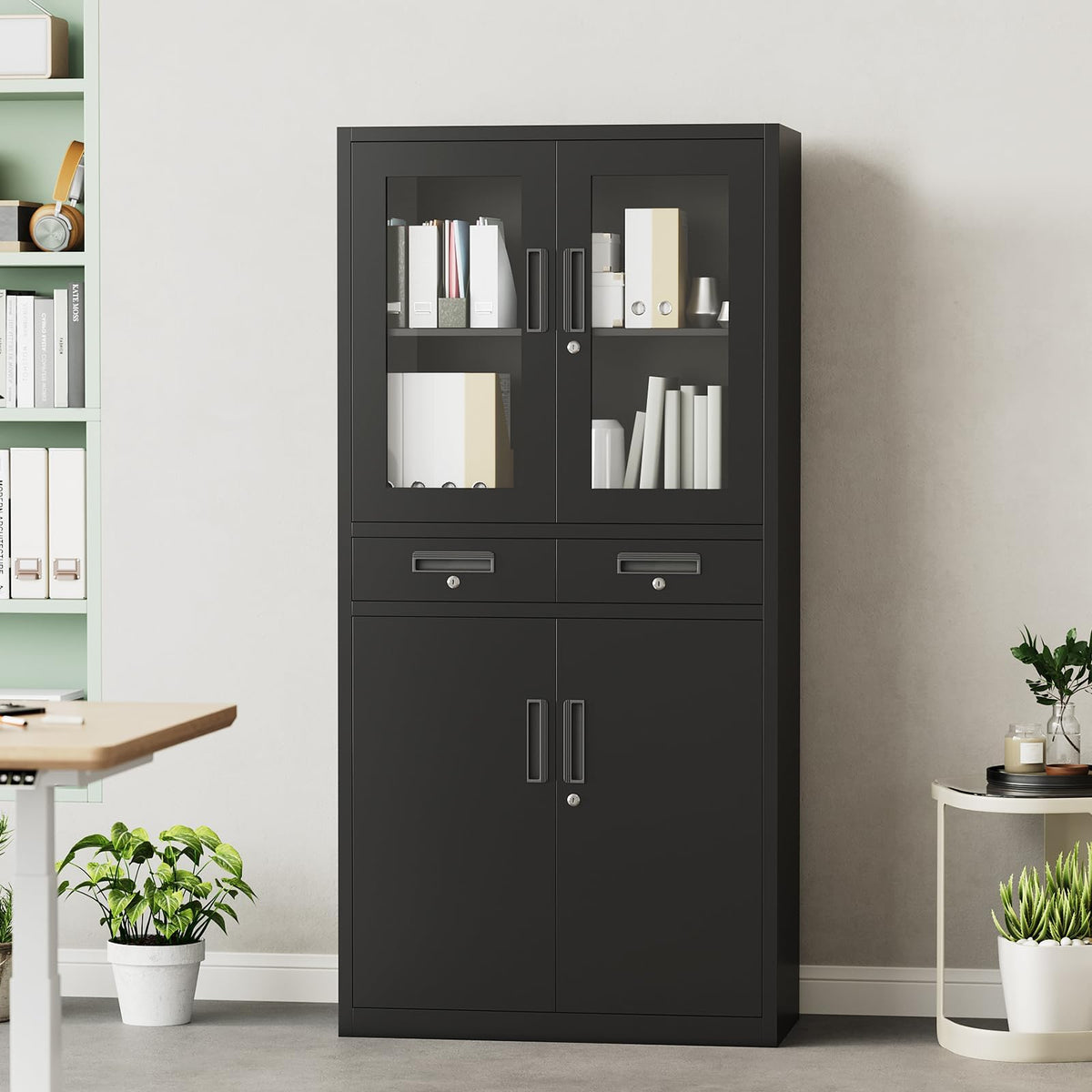 EliteEdge Metal Garage Storage Cabinet 72" with Locking Doors & 2 Drawers, Heavy Duty Mobile Tool Organizer with 3 Adjustable Shelves, File Cabinet for Home, Office, Workshop, Rolling Locker