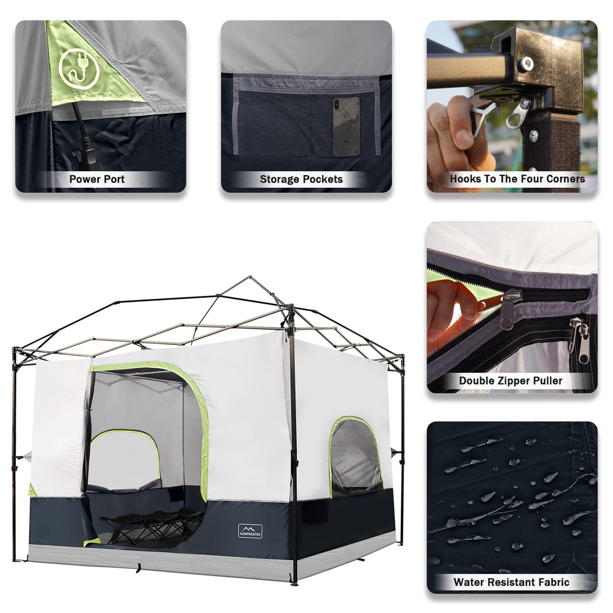 KAMPKEEPER Camping Inner Tent for Pop Up Canopy, Converts 10'x10' Straight Leg Canopy into Camping Tent–Fully Vented Roof(Top & Frame NOT Included) (Black, Classic)