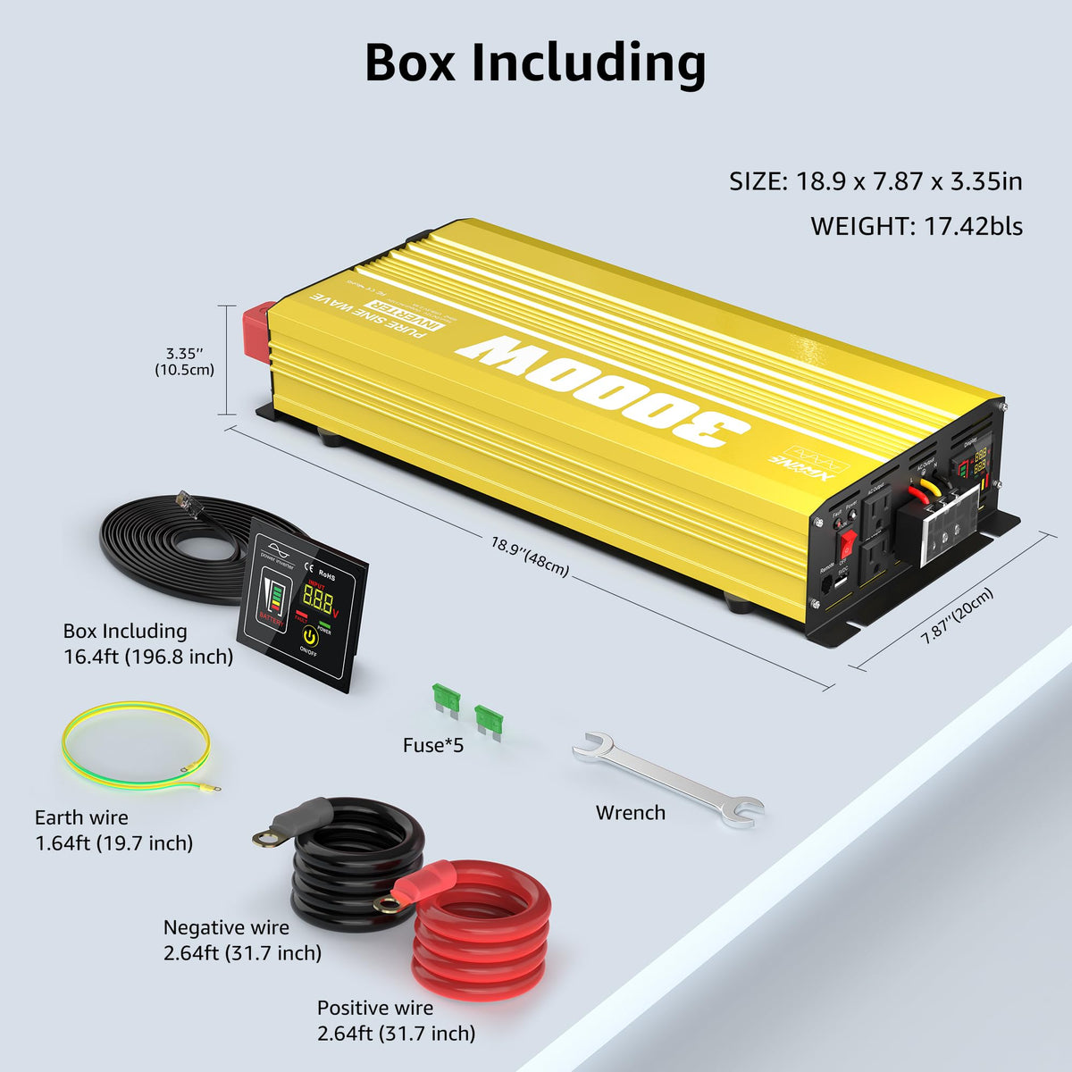 XWJNE 3000W Pure Sine Wave Power Inverter 12V DC to 120V AC Converter with LED Display and Remote Controller for Home, RV, Truck, Off-Grid Solar Power