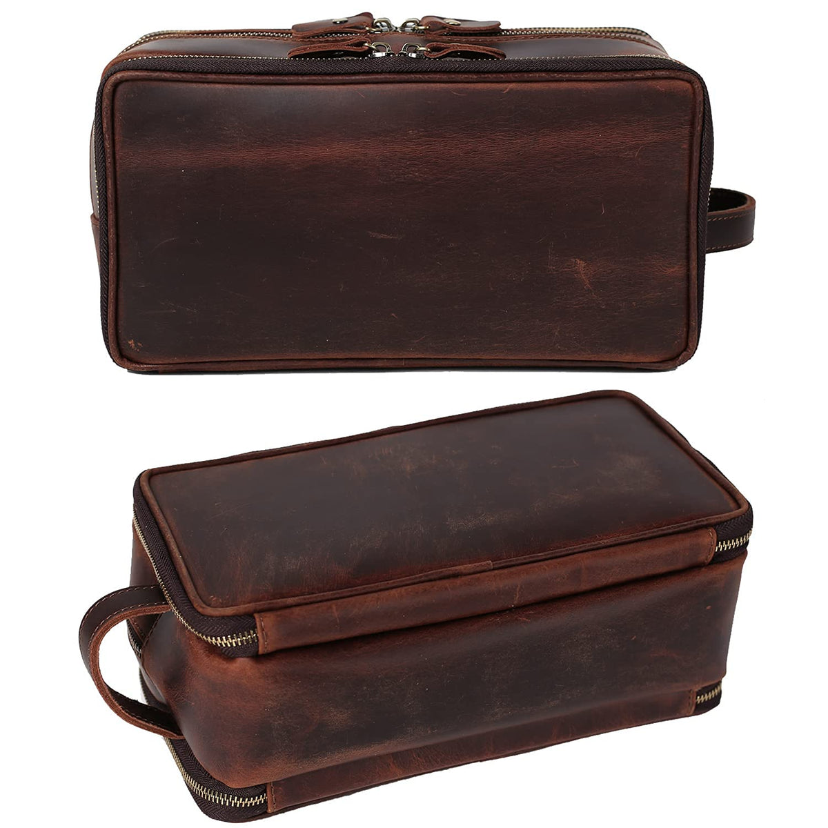 RC ROCKCOW Personalized Leather Toiletry Bag for Men Travel Shaving Dopp Kit-Large Cosmetic Bags Toiletries Bathroom Organizer