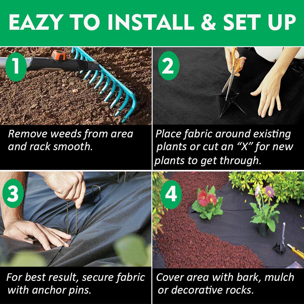 Kdgarden Premium 5oz Pro Weed Barrier Landscape Fabric Ground Cover Heavy Duty Commercial Anti-Weed Gardening Mat, 7ft x 200ft, Black