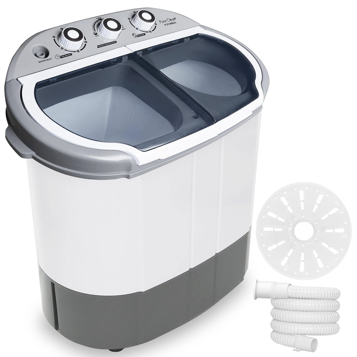 Pyle Portable Washing Machine - Twin Tub 11Lbs Capacity, Compact Mini Laundry Washer (7.7 Lbs) & Spinner (3.3 Lbs) with Timer Control - Perfect for Home, Apartment, Camping, RVs and Dorms (Grey)