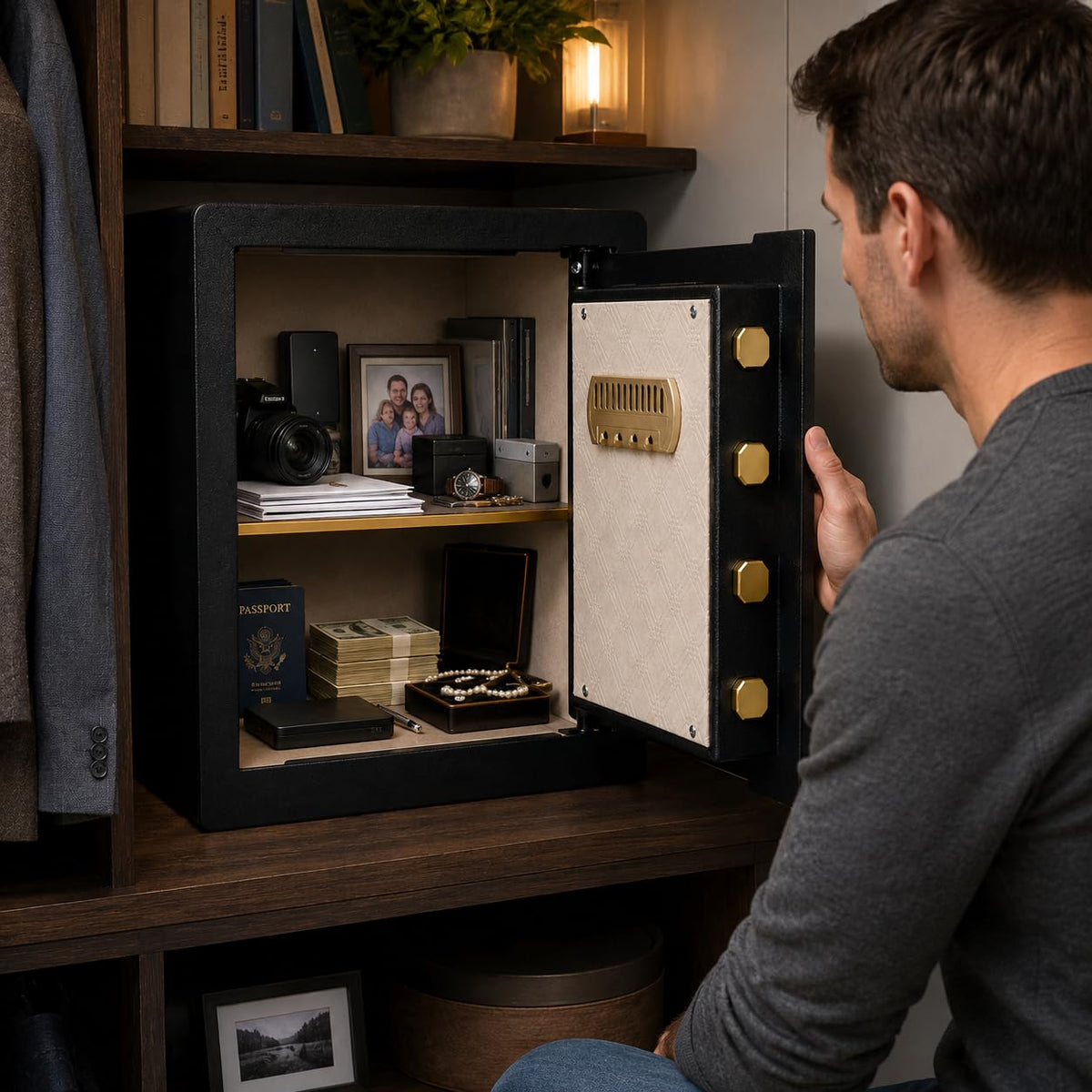 Safe Box, 17.7" Tall 1.4 Cubic Feet 2-Layer Home Office Safe, Security Cabinet Safe for Money Cash Valuables, Digital Electronic Keypad, Dual Alarm System, Removable Shelf