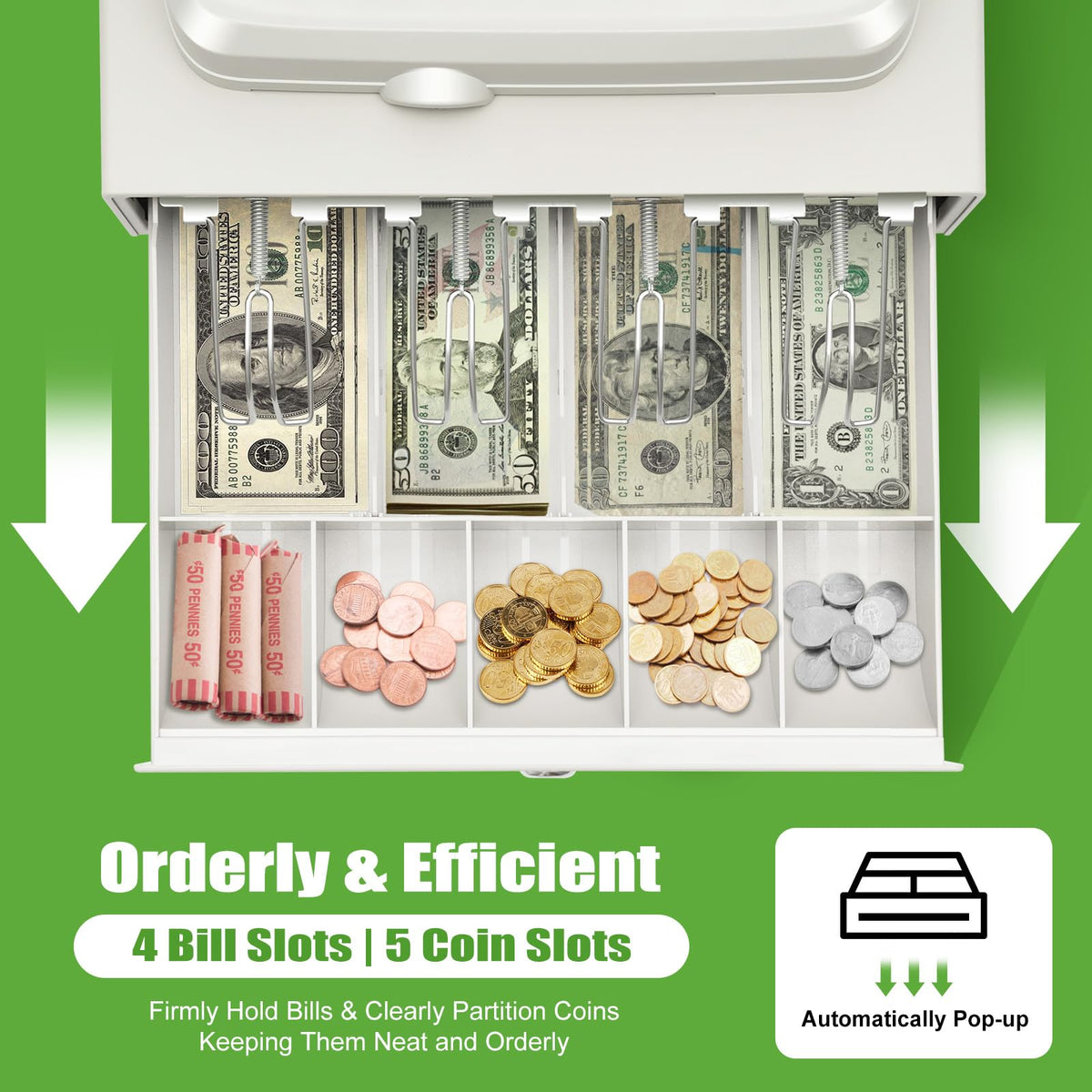 48-Key Electronic Cash Register, 8-Digit LED Display Thermal Receipt Printing Cash Registe POS Bill Coins System w/ 4 Bill 5 Coin Cash Tray for Business Retail Restaurant