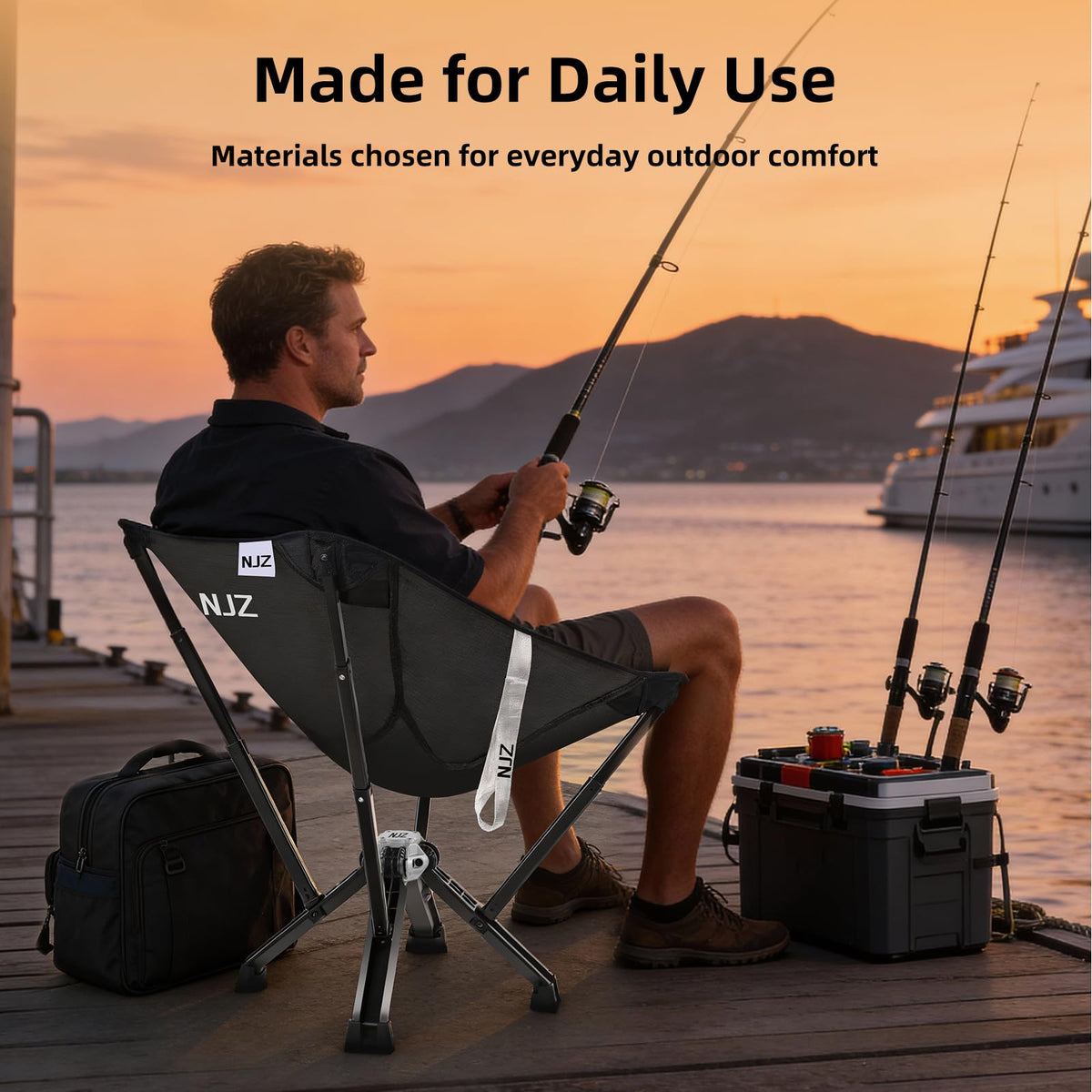 NJZ Folding Outdoor Chair — Easy Outdoor Comfort, Simple One-Piece Design, Stable Aluminum Frame, Relaxed Seating for Backyard, Camping & Everyday Use