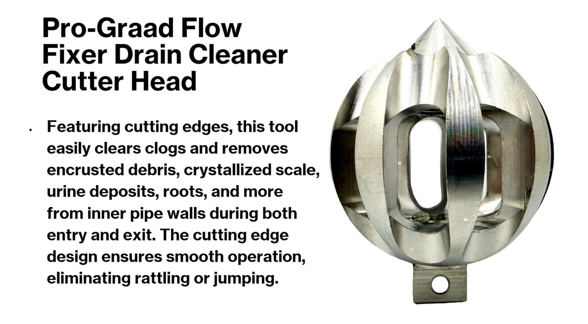 Pro-Graad Flow Fixer 3" Drain Cleaner Plumbing Snake Cutter Head for 4" – 6” Pipes, Clears & Scrapes Pipe Inner Walls, Fits 5/8” & 3/4" Cables, for Commercial & Residential Use