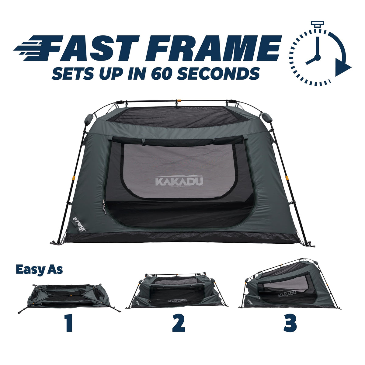 Kakadu Fast Frame Tent 3P, 3 Person Camping Tent, 1-Minute Setup, Fast Frame Twin Hub Design w/Pre-Attached Poles, Stargazing-Ready, Weatherproof, w/Awning Poles, and Carry Bag