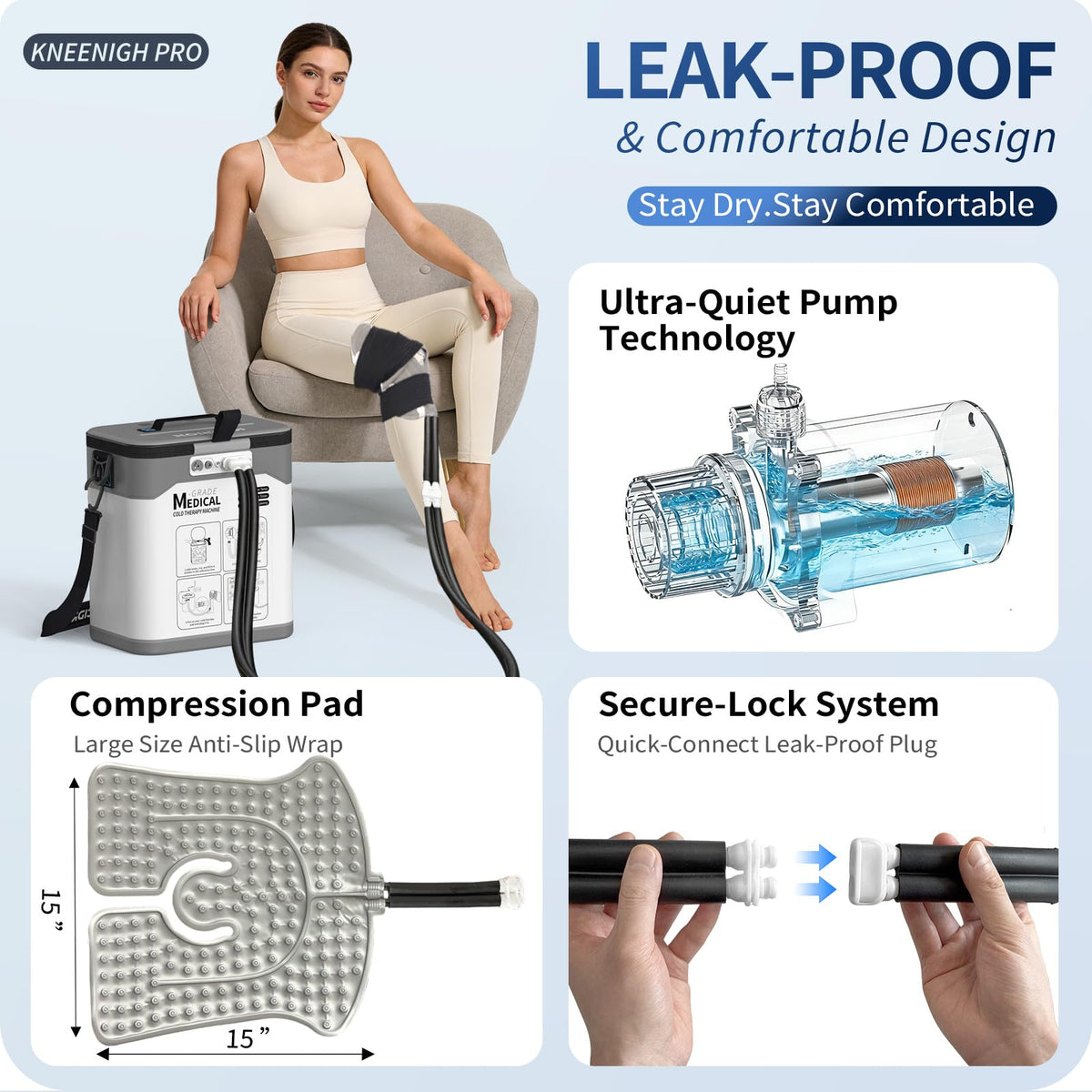 Ice Machine for Knee After Surgery, Programmable Cold Therapy Machine w/Temp Disp, 12H Knee Ice Machine Pain Relief, 12QT/Ultra-Quiet,Cryotherapy for Knee Replacement Shoulder Hip