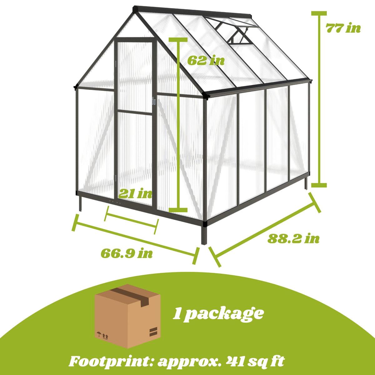 Jiliusure 6 x 8 FT Greenhouse for Outdoors, Polycarbonate Greenhouse with Quick Setup Structure and Roof Vent, Aluminum Large Walk-in Green House for Outside Garden Backyard, Dark Gray