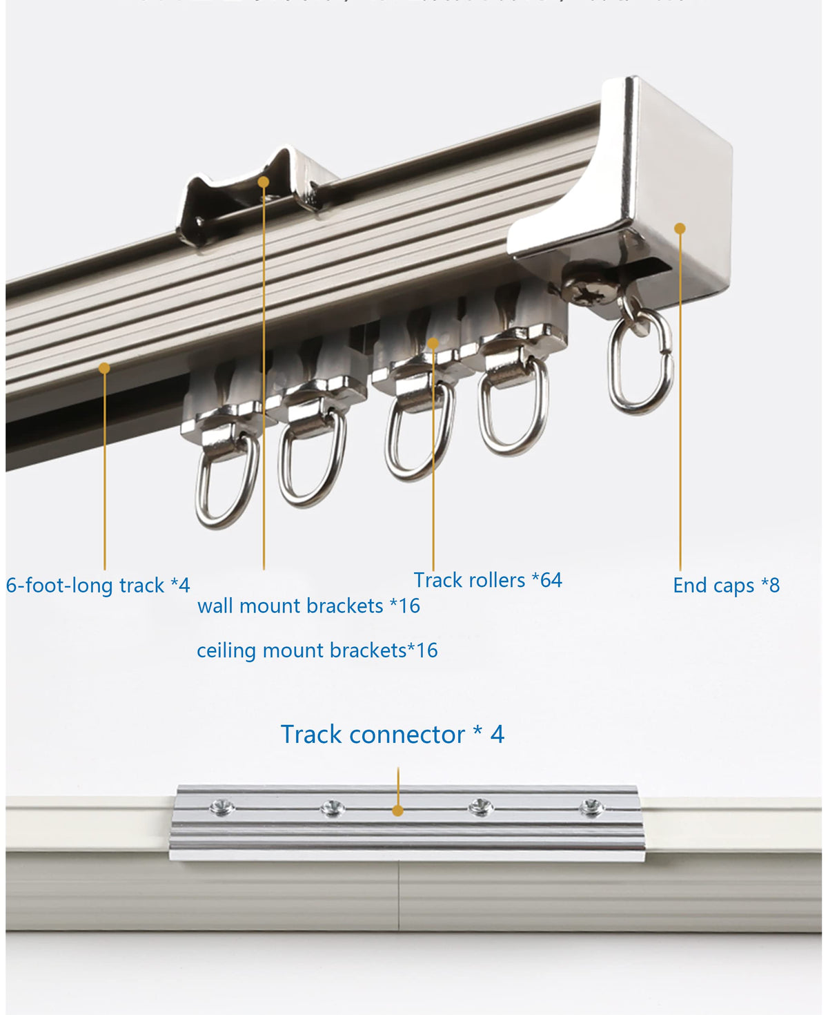 Ceiling Curtain Track Set,Room Divider Track, Shower Curtain Track Set with Hooks and All Accessories for Living Room, Bed Room, Closet and Sliding Door (champagne, For Spaces 18ft - 24ft Wide)