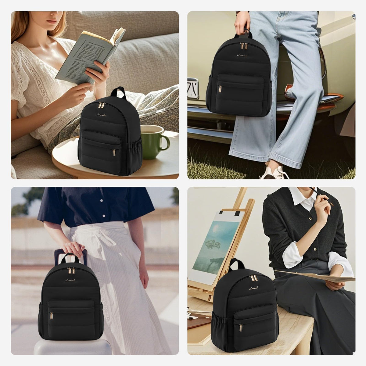 LOVEVOOK Mini Backpack Purse for Women, Small Puffer Lightweight Backpack, Casual Daily Daypack Purse for Women, Cute bag with Anti-theft Pocket for Travel-Black