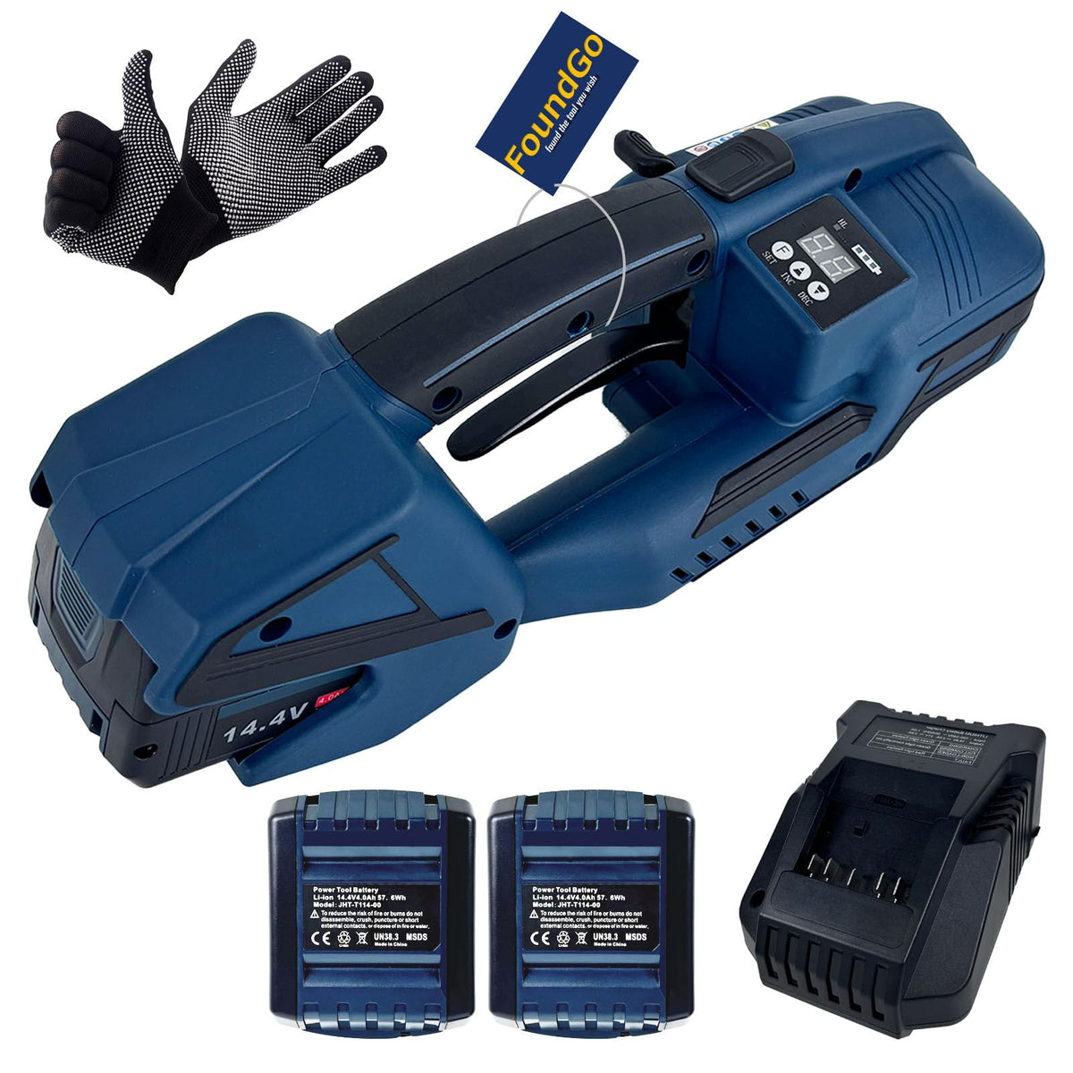 FoundGo Electric Strapping Machine with LCD Screen&PET Banding Strapping Kit for Heavy Duty Tough Pallet Packaging