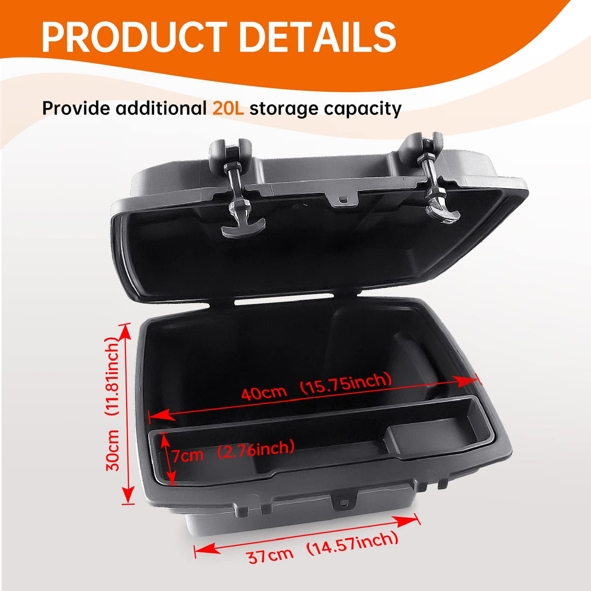 CUSAUTV Removable Rear Cargo Box Storage Bin Compatible with Can Am Defender HD5/ HD8/ HD10/ Commander Double Layer Bed Trunk Tool Cargo Storage Box Container with Lid