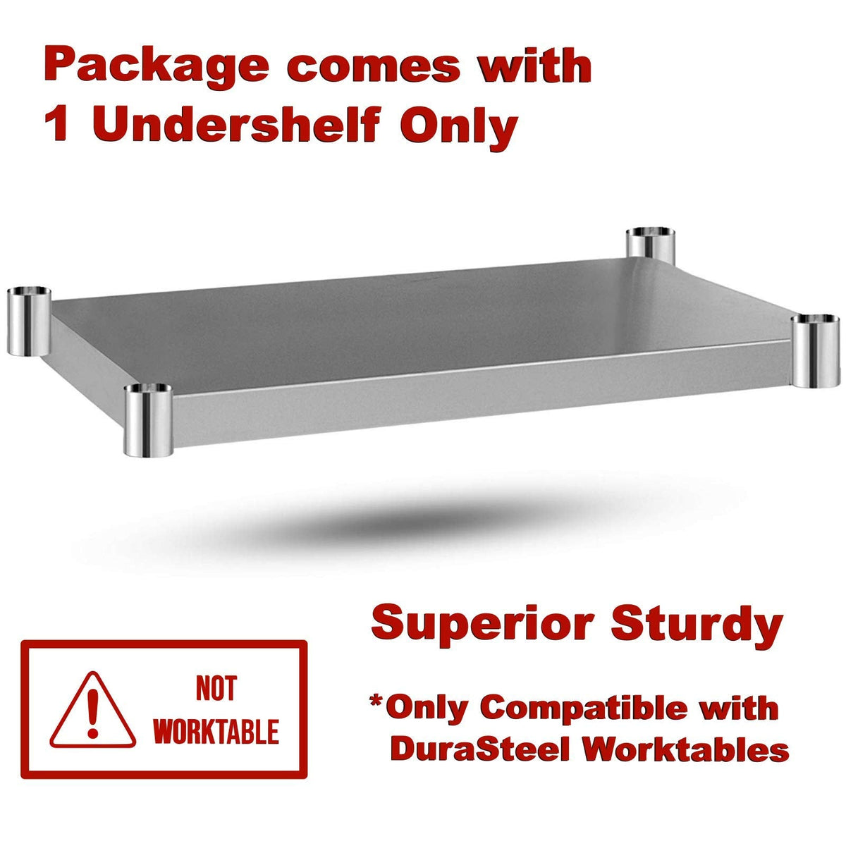DuraSteel Galvanized Under Shelf for Work Tables - Extra Adjustable Lower Shelf for 30'' x 60'' Stainless Steel and Wooden Worktables - Fits for use in Restaurant, Warehouse, Home, Kitchen, Garage