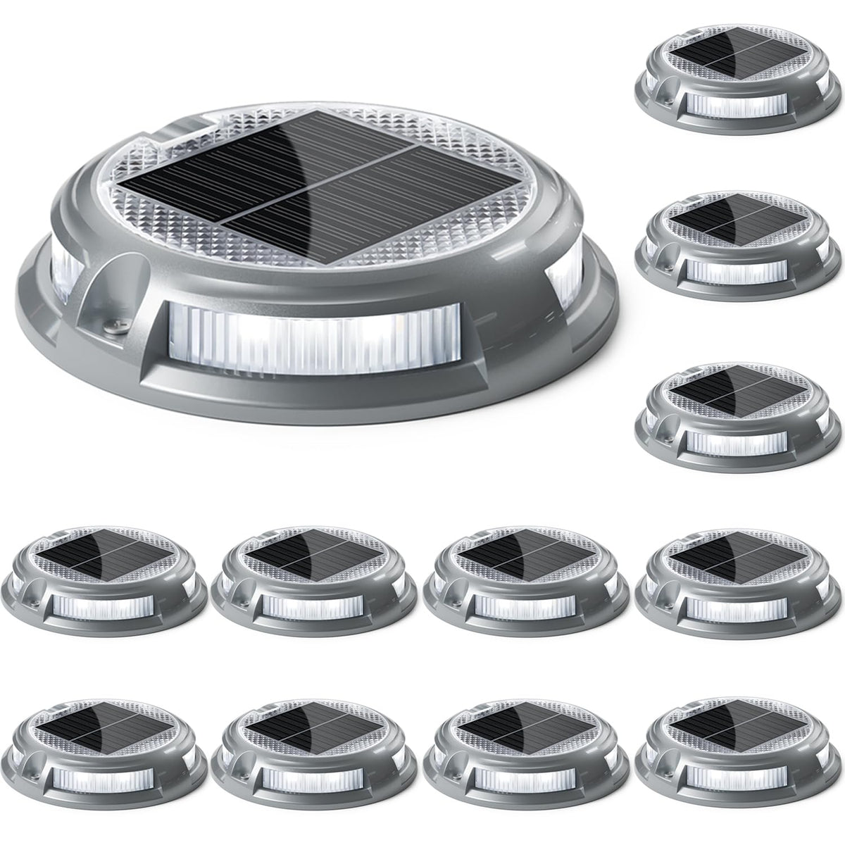 SIEDiNLAR Solar Driveway Lights Outdoor 16 LEDs 9 Modes, Dock Markers Deck Lights Waterproof Warning for Driveway Step Walkway Pathway Ground Yard Garden, RGB (12 Pack)