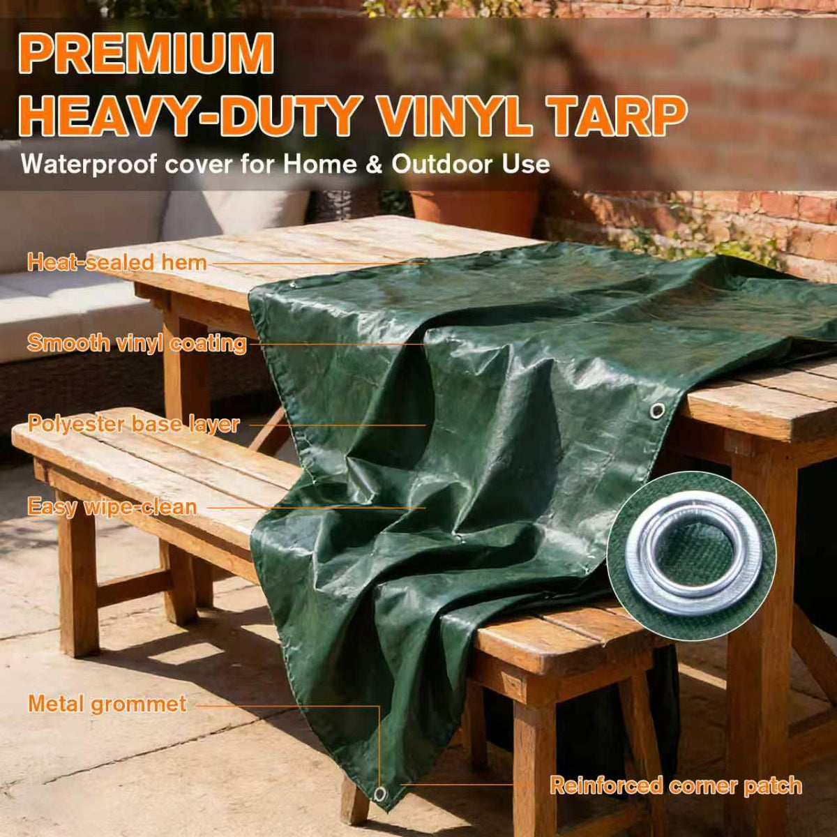 NORSGATEN 22 Mil Heavy Duty Vinyl Tarp,12x20 FT Fully Waterproof Reversible Poly Tarp with Metal Grommets, All-Weather Fade Resistant Outdoor Cover for Equipment, Truck, Roof & Woodpile,Garden Plants