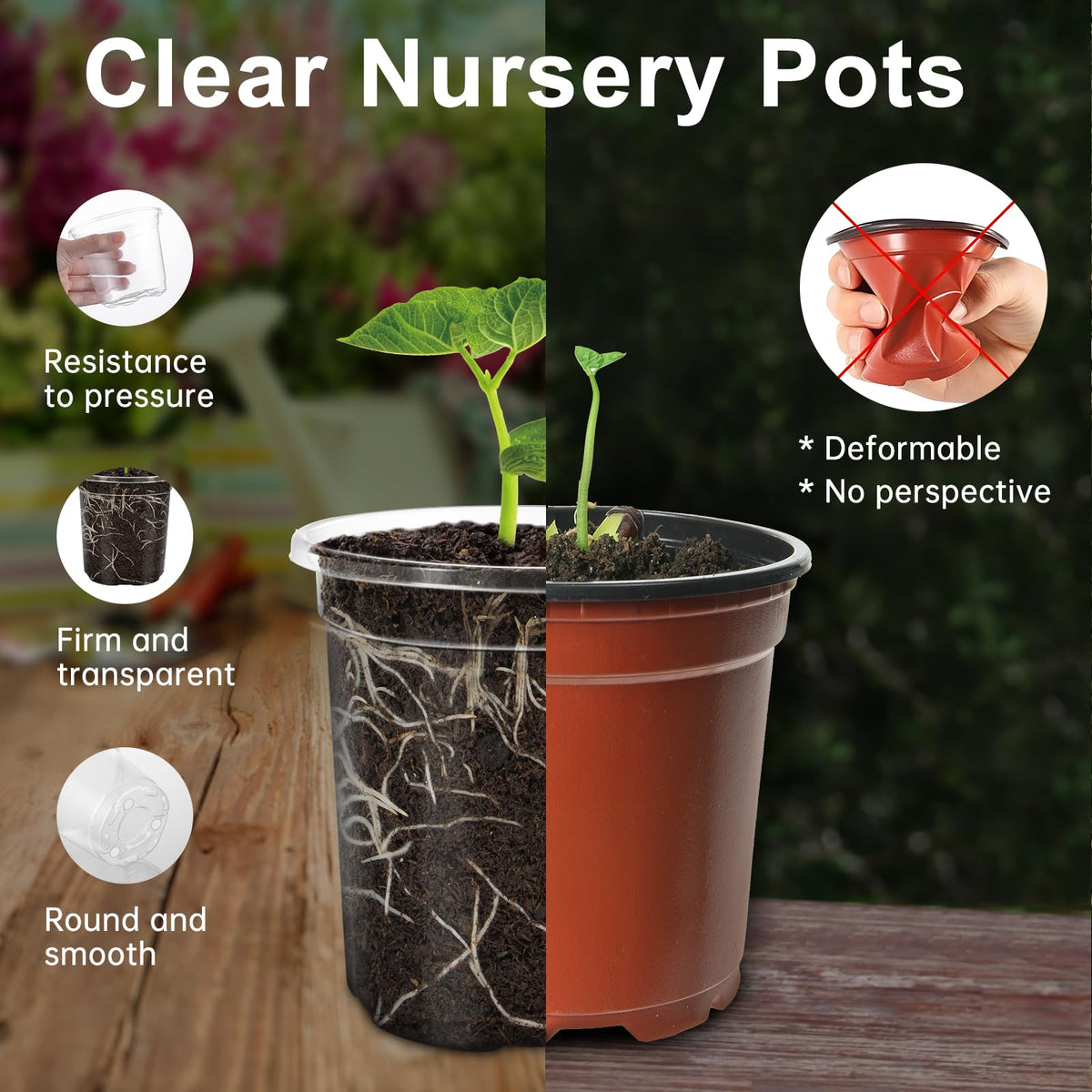 WandaQueen 30 Packs 3.5 Inch Reinforced Clear Nursery Pots for Plants with Drainage Holes, High Transparency Planting Plastic Seedling Pots, Seedling Planter Seed Starter with 20 Plant Labels