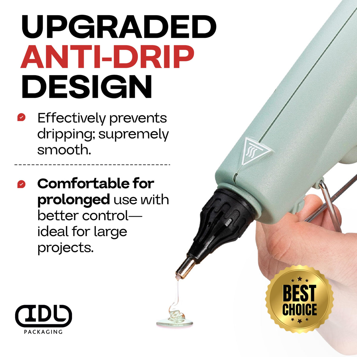 IDL Packaging GG-300 Industrial 300W Hot Glue Gun with 10 pcs Glue Sticks - 1/2" x 10" Full-Size Glue Sticks - Hot Glue Gun Kit for Variety of Surfaces: Foam, Vinyl, Leather, or Upholstery