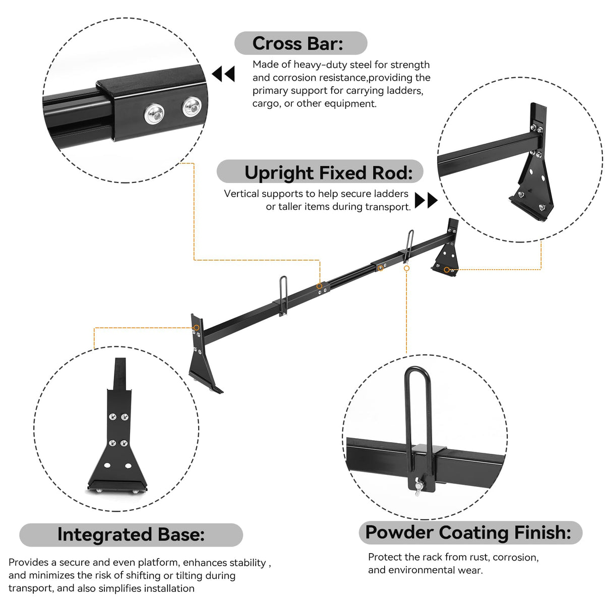 Colinktool Universal Van Ladder Roof Racks, Adjustable Van Roof Ladder Racks with Cargo Roller Compatible with 1996-Up Chevy Express Fullsize and Vans with Rain Gutter,Black-2Pack