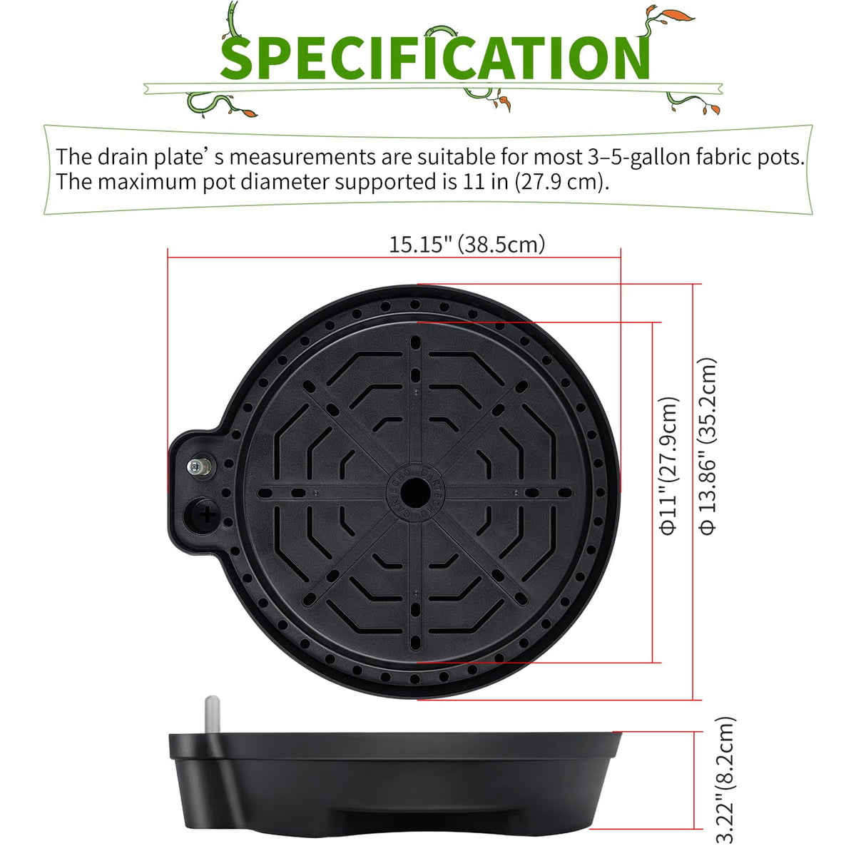 GARTECHO 15” Self-Watering Plant Saucer, Capillary Action Theory Auto-Irrigation System, 4-Pack Bases with pH Test Tank & Water Gauge, Heavy Duty for Use in Indoor Grow Tents/Outdoor Gardens
