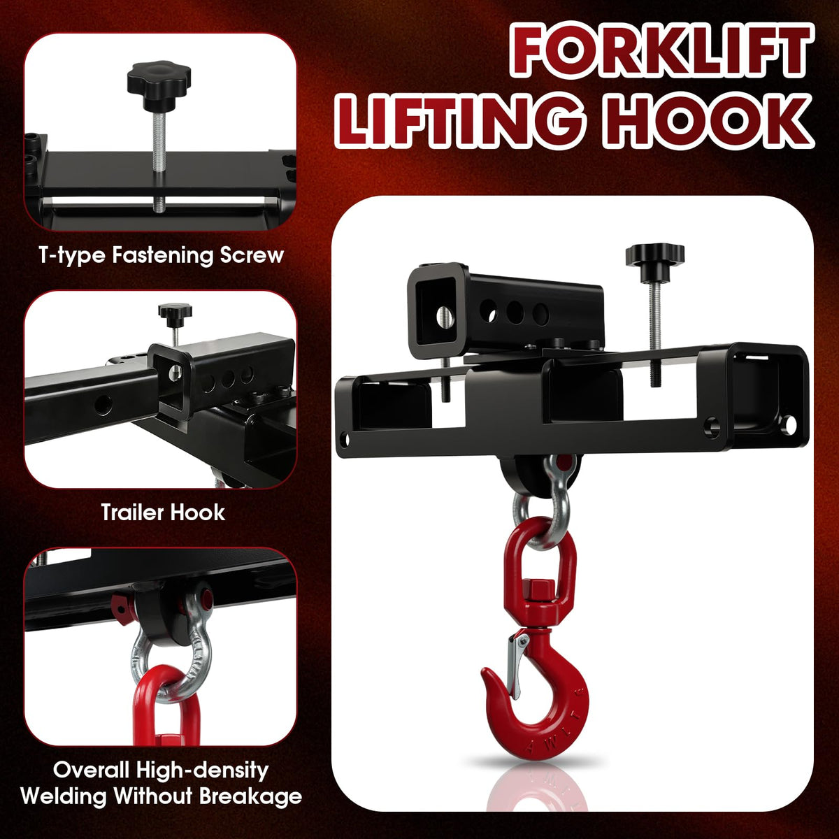 10 Ton Heavy Duty Forklift Lifting Hook, Forklift Trailer Hitch Attachment for Lifting & Towing Generators and Machinery, Fork Lift Attachment Fits Standard Forklift Tractor Forks (MAX 22000lbs)