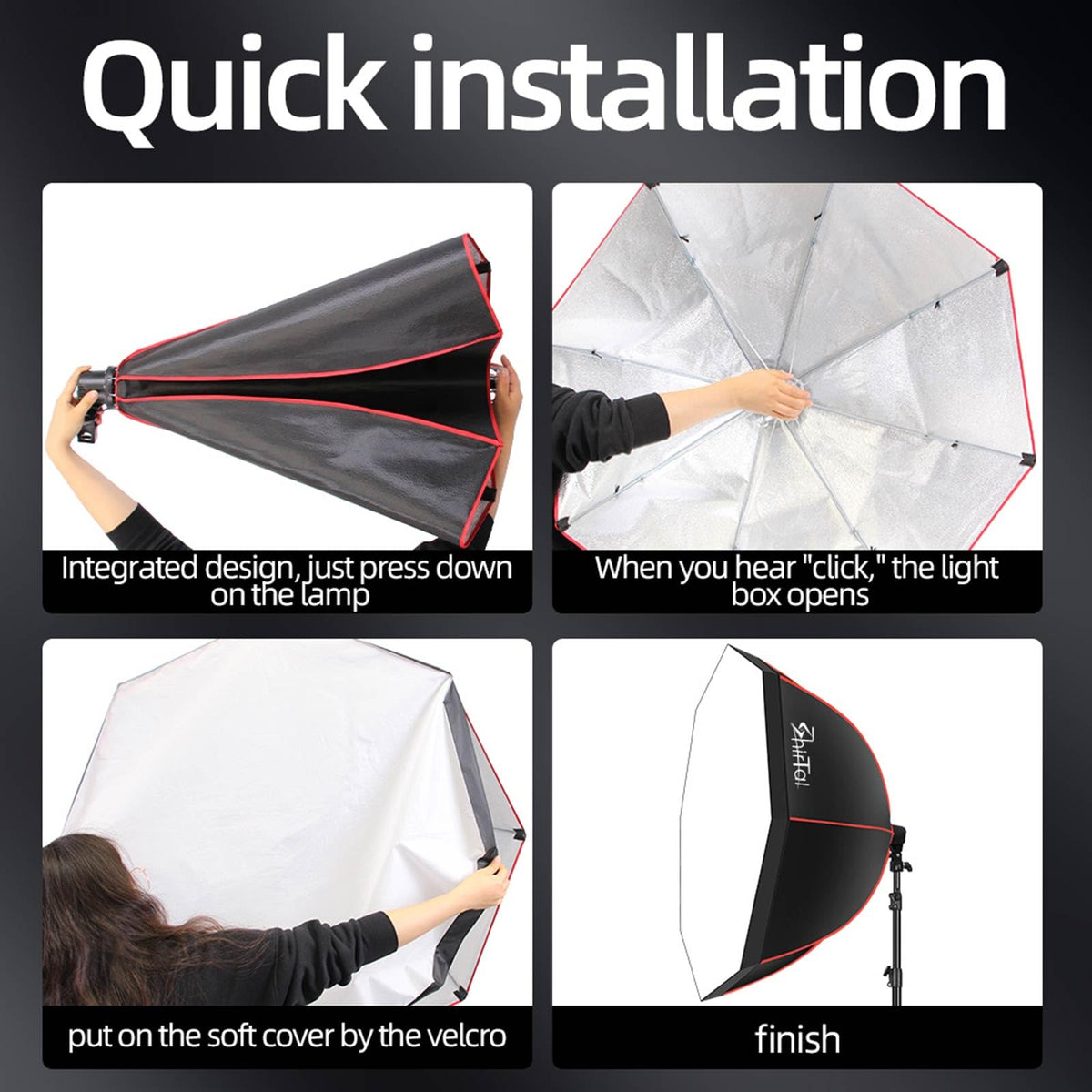 Shirtal Softbox Lighting Kit,37" Octangle Softbox Photography Lighting Kit with 110W 2700-6500K 11000Lux Dimmable LED Prismatic Lamp and Remote Control,Photo Studio Soft Box Lights for Video Recording