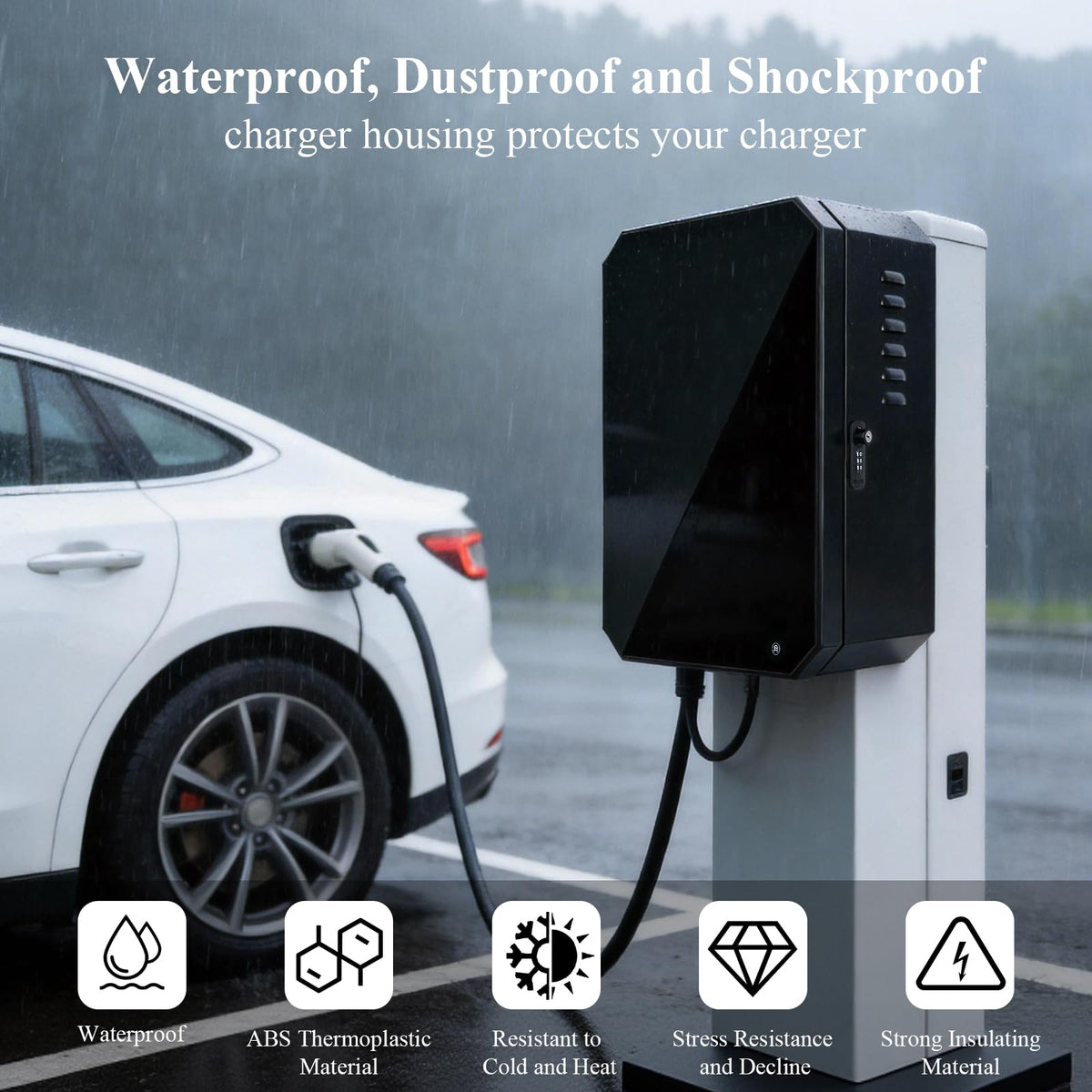 QLYYOPSK EV Charger Lock Box, Waterproof Outdoor Wall Station Enclosure, IP65 Weatherproof, 23'' x 16'' x 9'', Steel with Acrylic Window, Combination Lock & Cable Holder, for Level 2 EV Charger