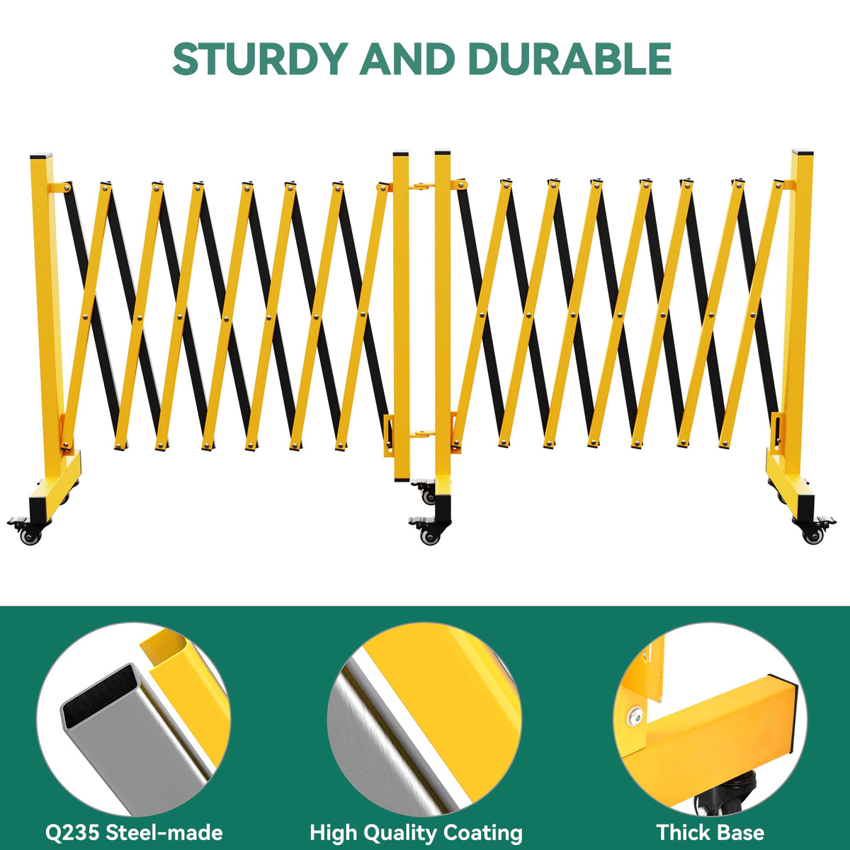 YITAHOME Metal Expandable Barricade Gate, 16FT Folding Security Gate, Expandable Mobile Barricade, 360 Folding Safety Barricade with Wheels