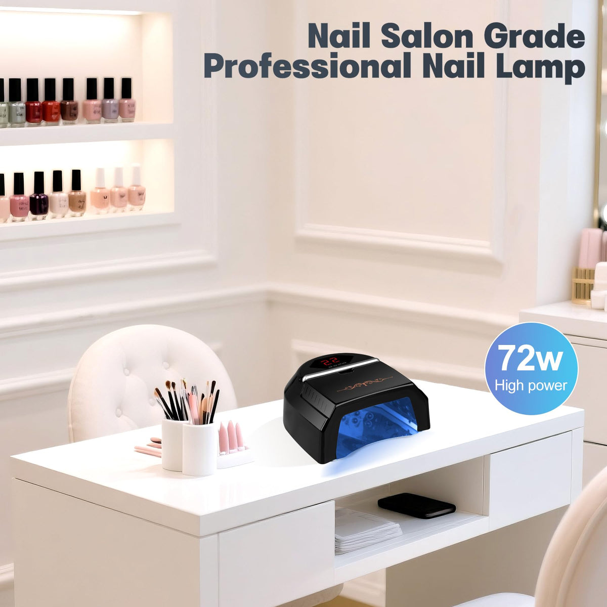 HoMove UV LED Nail Lamp Professional, 72W Cordless Nails Lamp with Fan, LED Light for Gel Nails, Nail Dryer with 45 Beads, Perfect for Salon Manicure, Pedicure(Black)