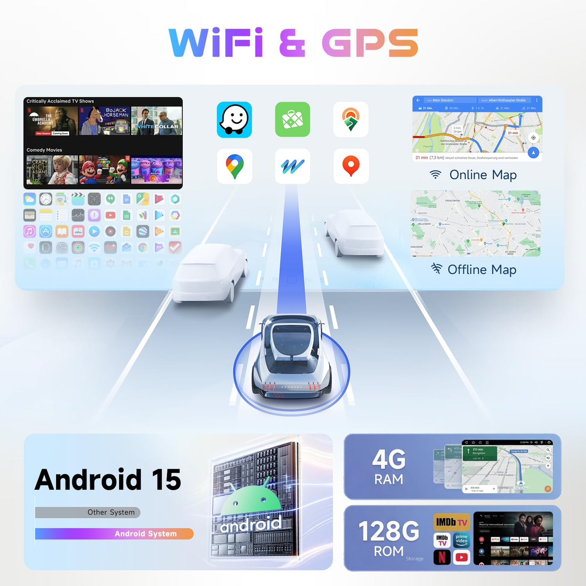 4G+64G Car Stereo For Jeep Renegade 2016-2021/Compass Android 7 Inch Incell Touch Screen Stereo GPS Navigation with Wireless Carplay Android Auto Double Din Car Radio Bluetooth DSP WiFi FM RDS, Camera