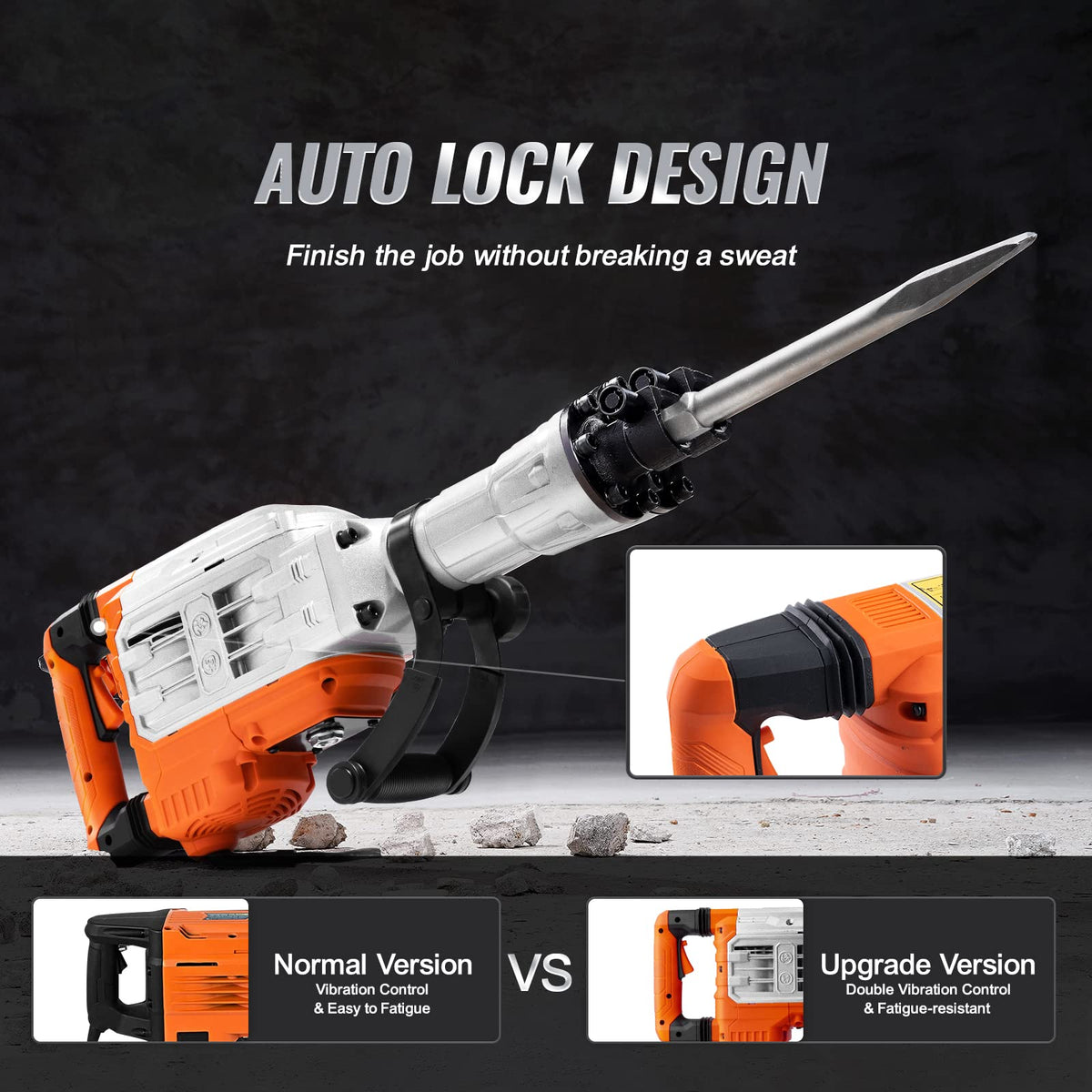 VEVOR Demolition Jack Hammer, 3500W Jack Hammer Concrete Breaker 1900 BPM Heavy Duty Electric Jack Hammer, 2pcs Chisel w/Gloves & 360°C Swiveling Front Handle for Trenching and Breaking Holes