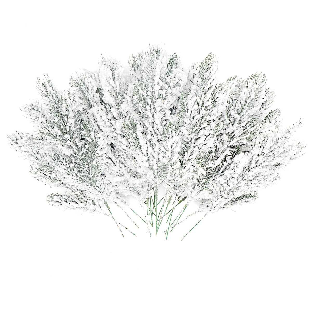 20PCS Frosted Artificial Pine Needles Branches 10.6 Inches Christmas Fake Snowy Pine Picks Twigs Winter Sprays Greenery Stems for Christmas Tree DIY Garlands Wreaths Crafts Home Holiday Decorations