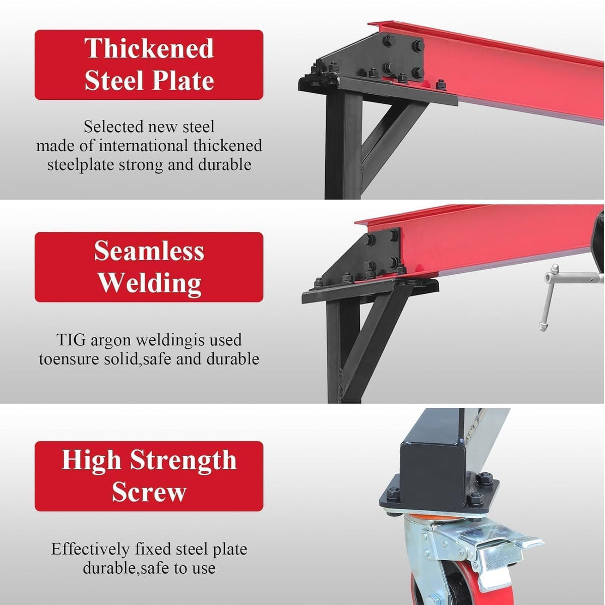 1 Ton Adjustable Height Gantry Crane with Locking Casters - 2200 LBS Heavy Duty Steel Shop Crane for Workshop, Garage, Warehouse