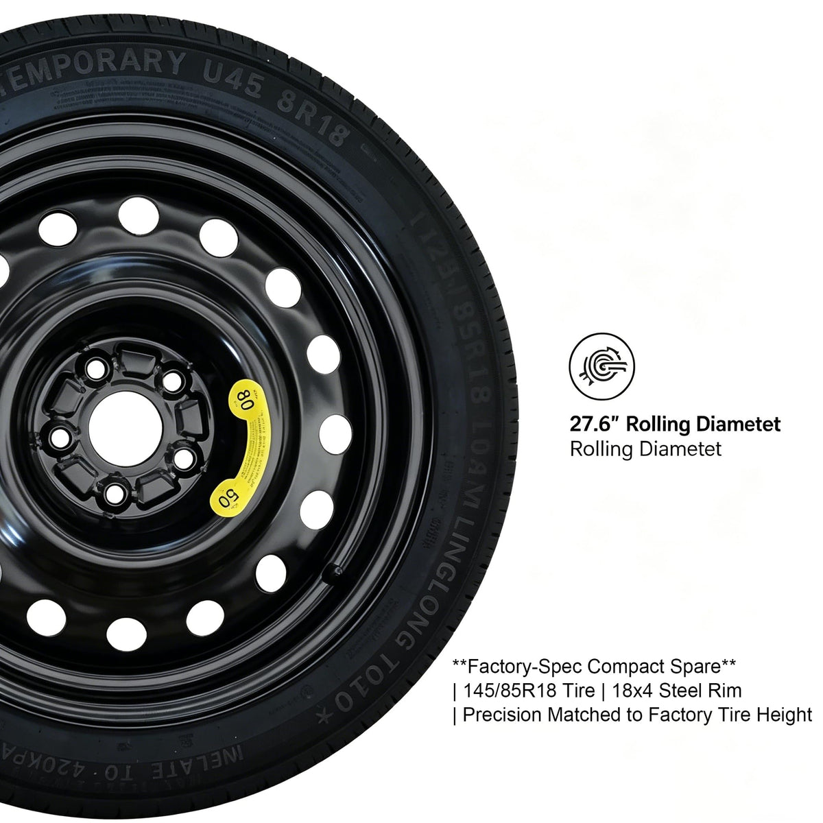 Afolonsh Spare Tire Kit Compatible with 2023-2026 Toyota Corolla Cross (Including Hybrid)| 145/85R18 Spare Wheel on 18x4 Rim 5x114.3 Bolt Pattern | Includes Car Jack Kit & Tire Carrying Case