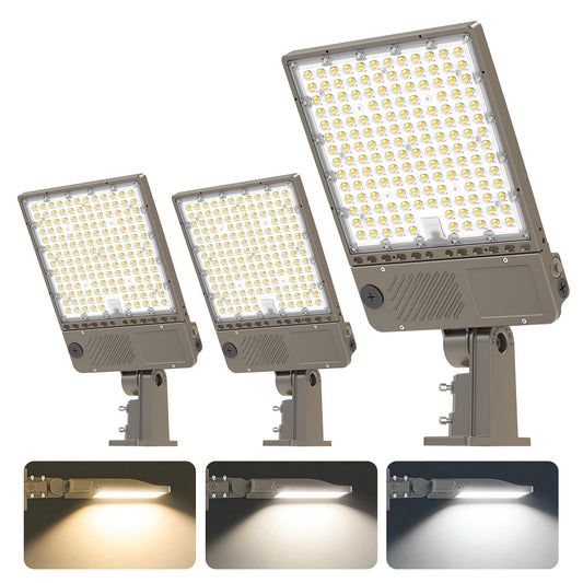 ADUB 3 Pack LED Parking Lot Light, 320W 240W 200W, 48000LM, 3000K/4000K/5000K CCT, 0-10V dimmable ETL Listed, IP65 Rated, AC100-277V, with Adjustable arm & Slip-fit Mount for Area Lighting
