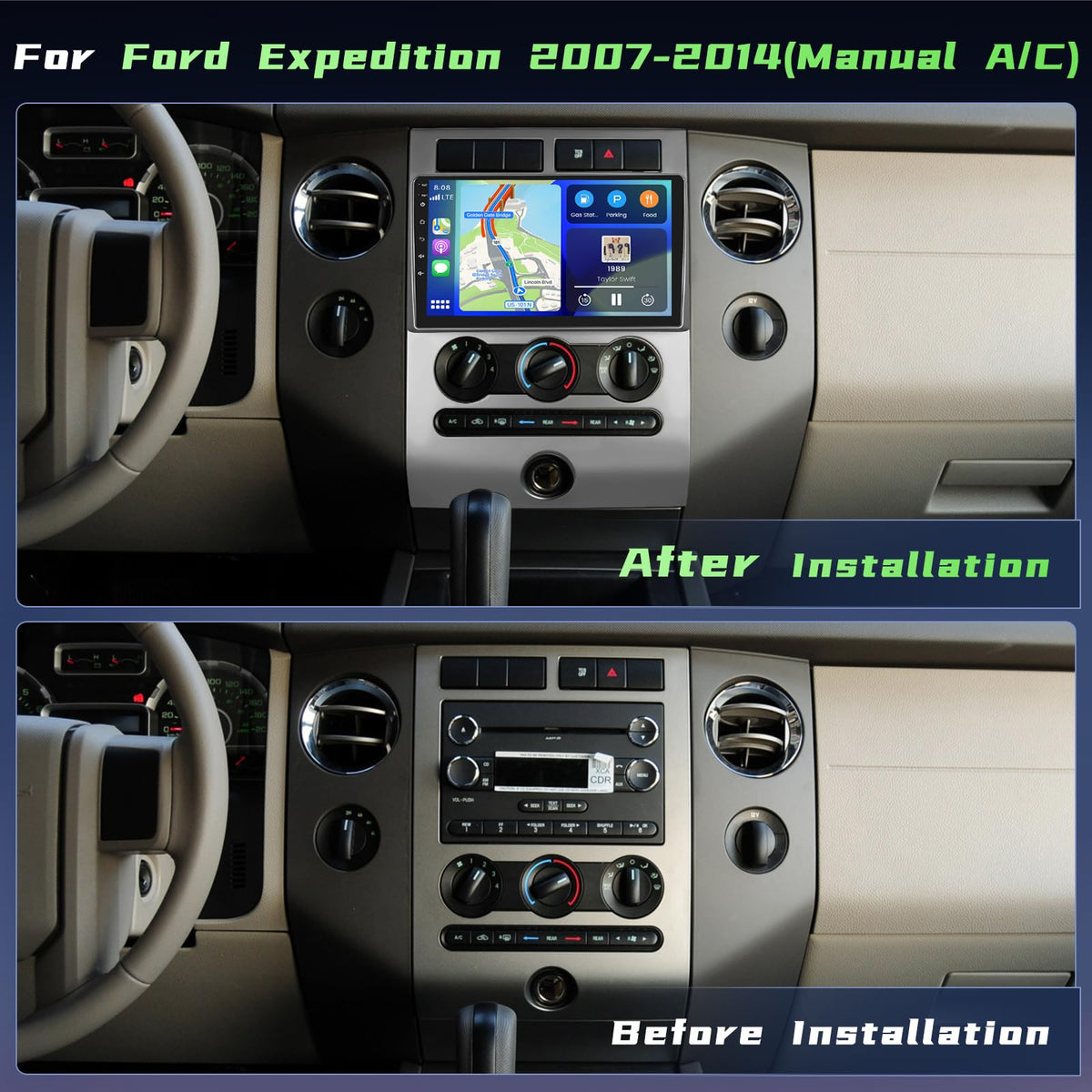 [4Core 64G] Android 15 Car Stereo for Ford Expedition 2007-2014(Manual A/C), Hikity 9'' Touchscreen Expedition Radio Wireless CarPlay Android Auto GPS Mirror Link 5G WiFi Bluetooth FM/EQ Backup Camera