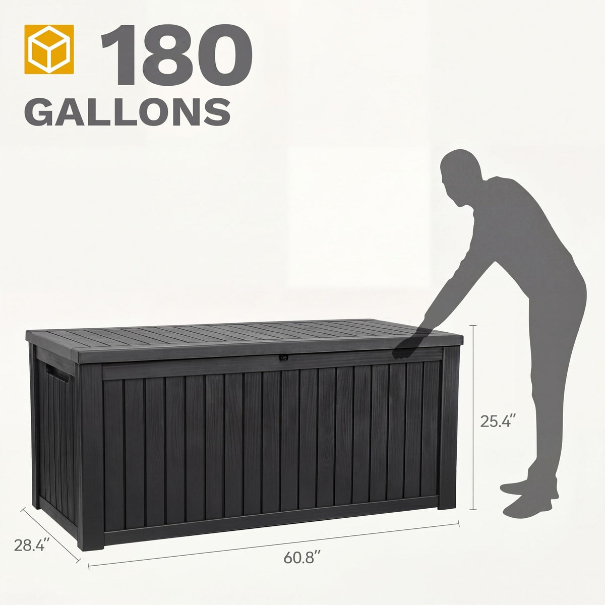 DWVO 180 Gallon XL Deck Box with Divider & Lockable Lid, Waterproof Resin Outdoor Storage for Patio, Garden, Poolside, Cushions, Supplies & Sports Gear, Black
